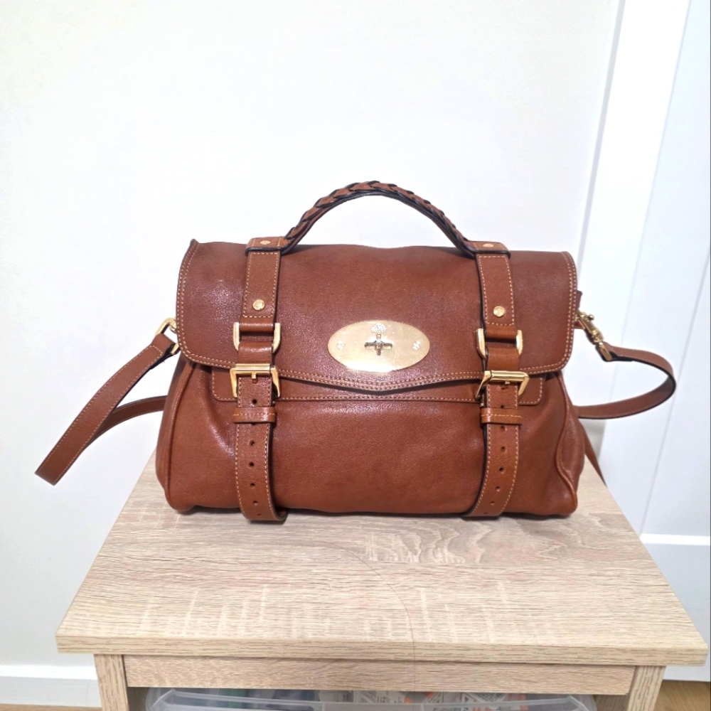 Mulberry Alexa Brown Leather Satchel with Gold Hardware
